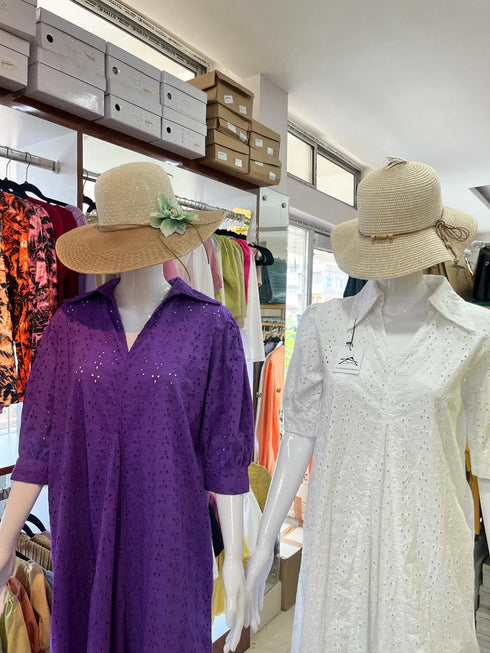 Cotton Embroidered Turn Down Collar Casual Dress